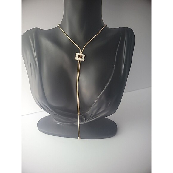 Vintage Versona Necklace Gold Tone Rope White Charm Bolo Jewelry Costume - Picture 6 of 11